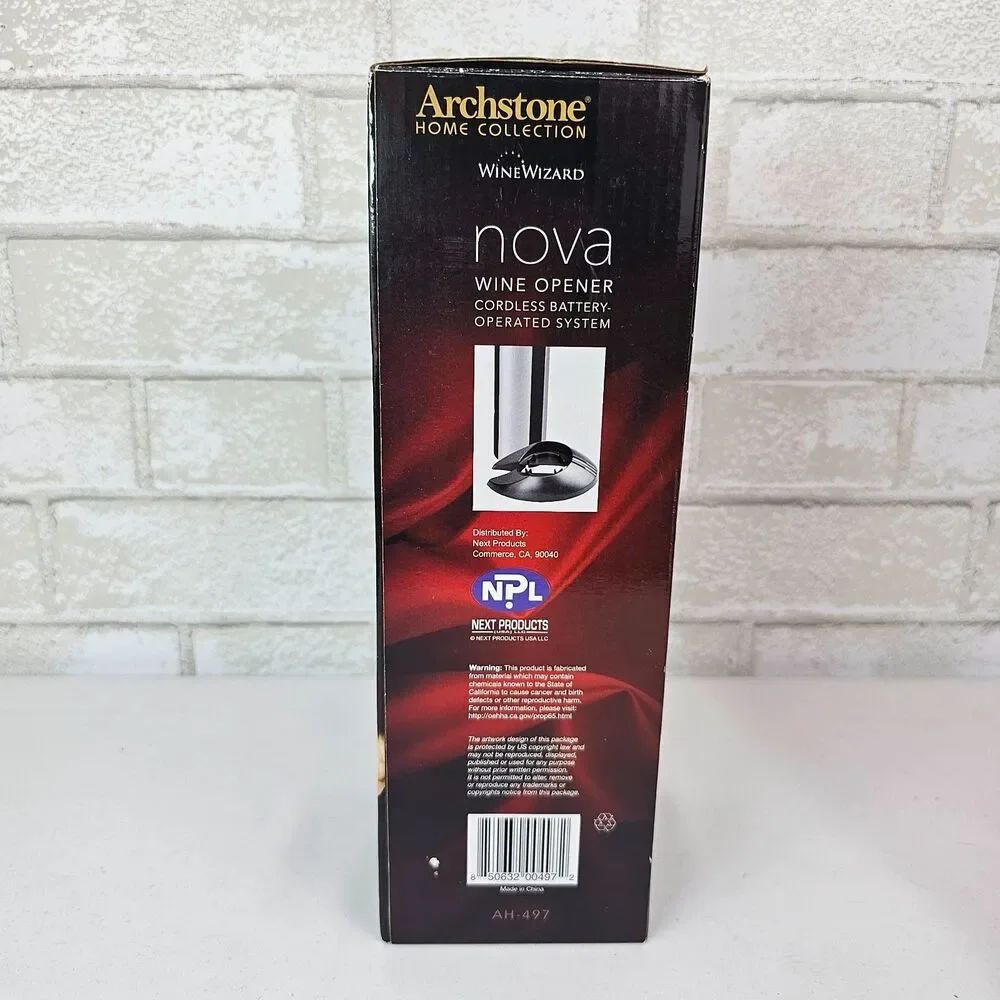 Archstone Nova Electric Wine Opener Cordless Battery Corkscrew NIB Silver Black